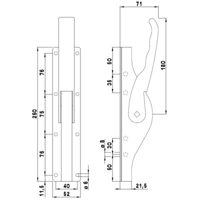 Produktbild von DENI® - Tortreibriegel DENI Plano 2.0 16mm - neue Ausführung -galv. verzinkt