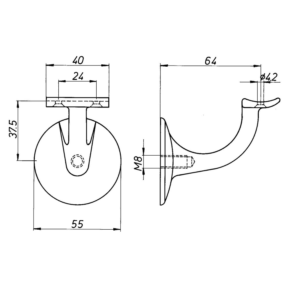 DENI® OA-Handlaufstütze, 5230, mit gewölbter Auflage, Edelstahl, edelstahl matt geb. Produktbild img2 L