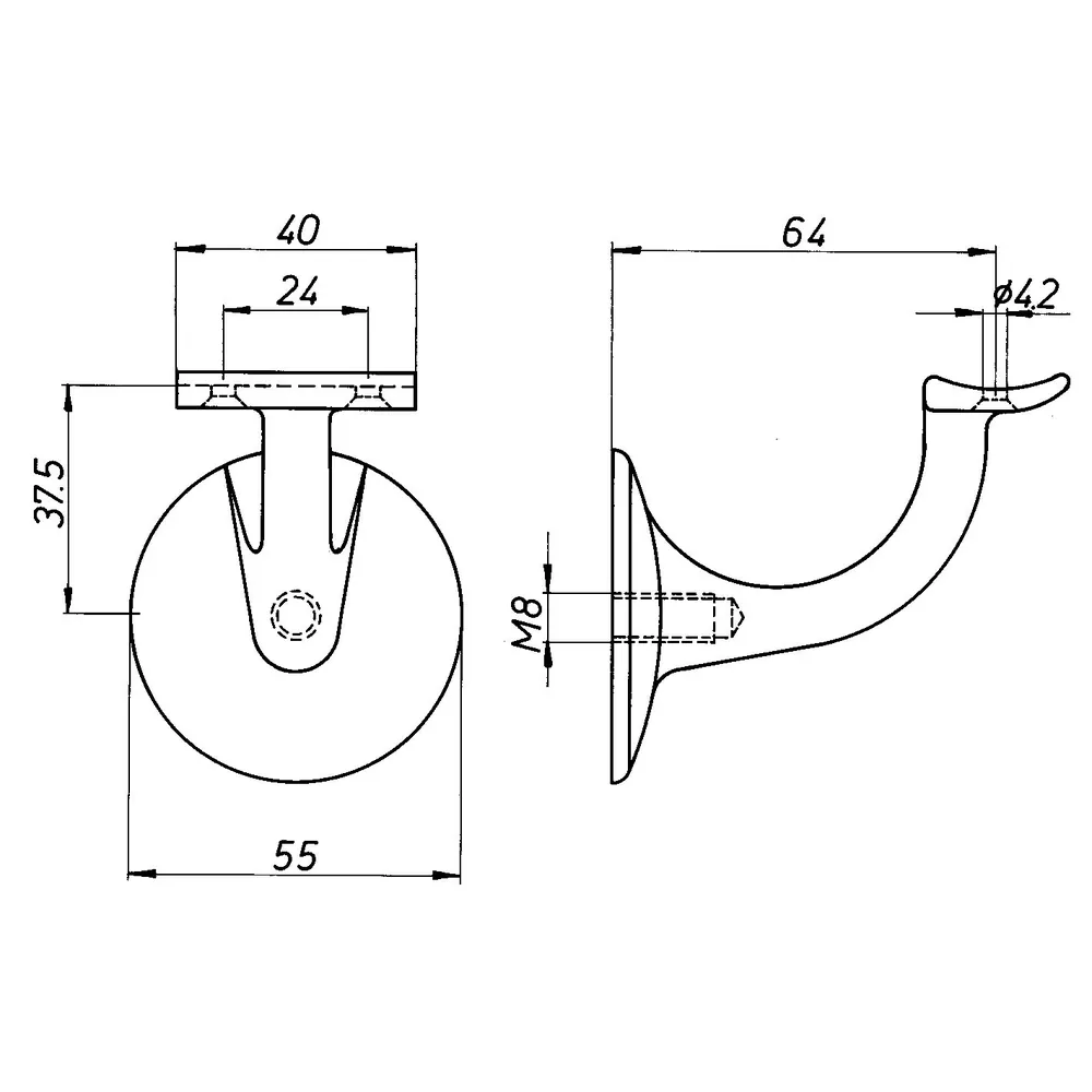 DENI® OA-Handlaufstütze, 5230, mit gewölbter Auflage, Edelstahl, edelstahl matt geb. Produktbild img2 L