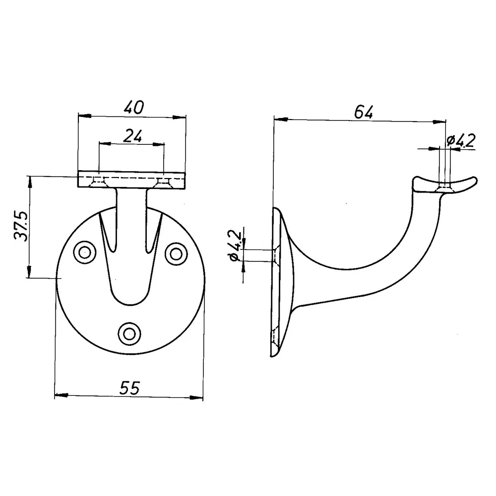 DENI® OA-Handlaufstütze, 5232, mit gewölbter Auflage, Edelstahl, edelstahl matt geb. Produktbild img2 L