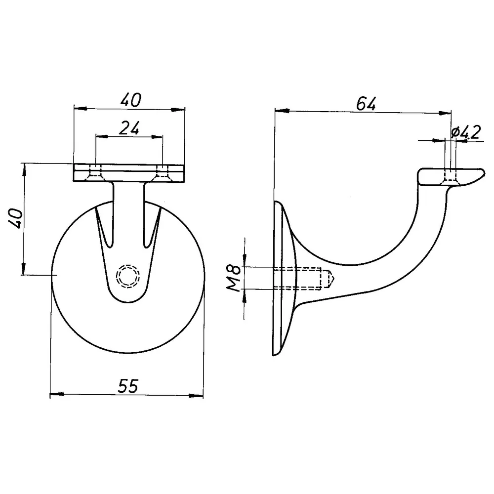 DENI® OA-Handlaufstütze, 5235, mit flacher Auflage, Edelst., edelstahl matt gebürstet Produktbild img2 L
