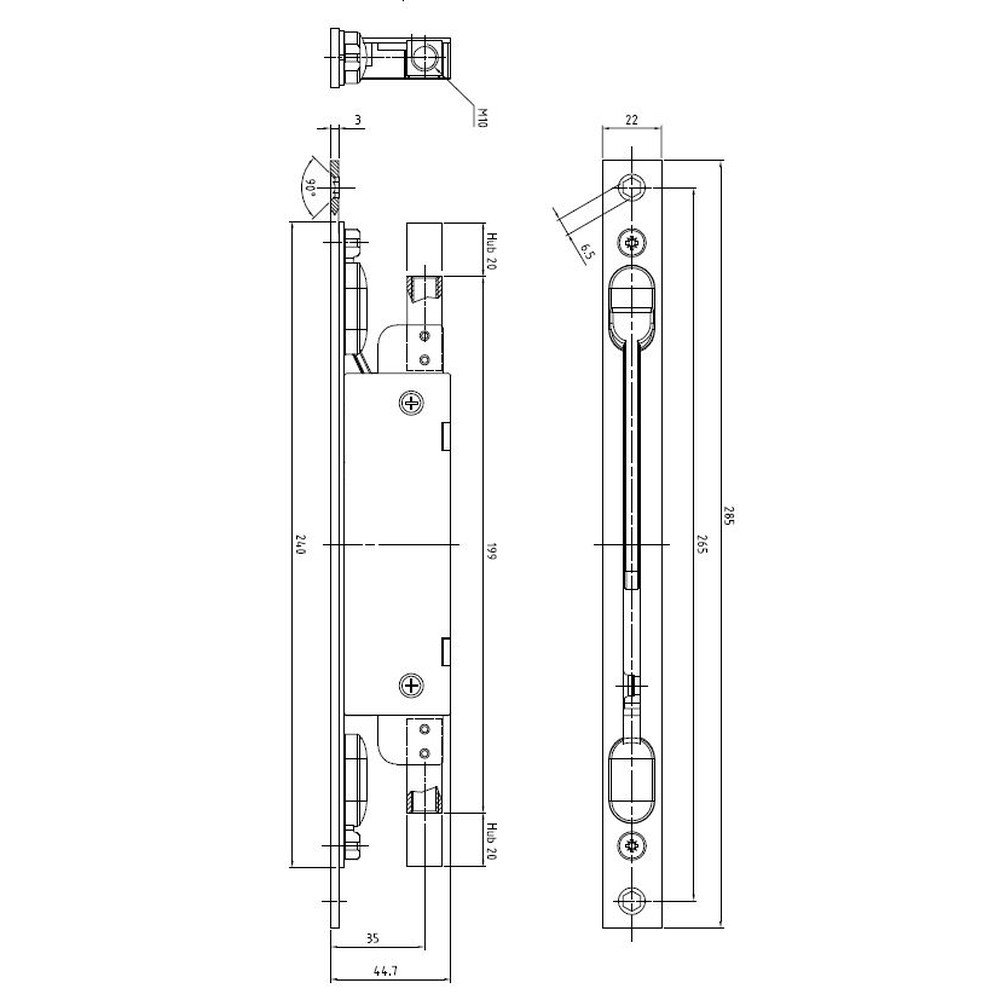 DENI® Kantriegel,9220,mit Klapphebel,D35mm, 22x285mm,kantig,Stahl Produktbild img2 L