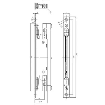 Produktbild von DENI® - Kantriegel,9220,mit Klapphebel,D35mm, 22x285mm,kantig,Stahl