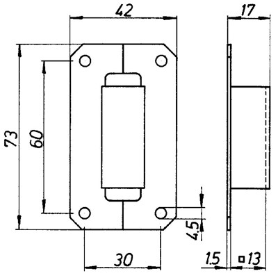 Produktbild von DENI® - Schl., 4013, für Treibriegelstange 13mm,B 42mm,L 73mm,T 17mm, STA hell 