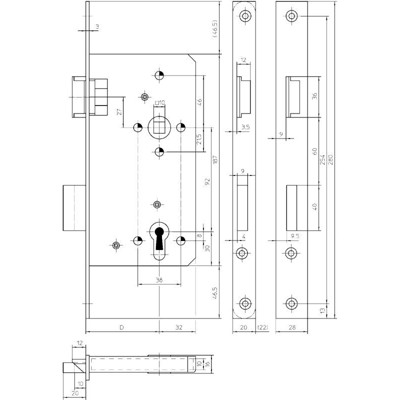 Produktbild von KFV - Einsteckschloss 154-1/2,PZ92/10,D65,F22x280ktg,Si,DR