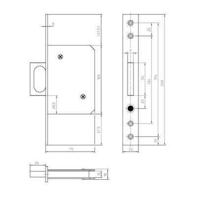 Produktbild von KFV - Schiebetürschloss 1650, mit Springgriff, UG, F24 x 200ktg, ER