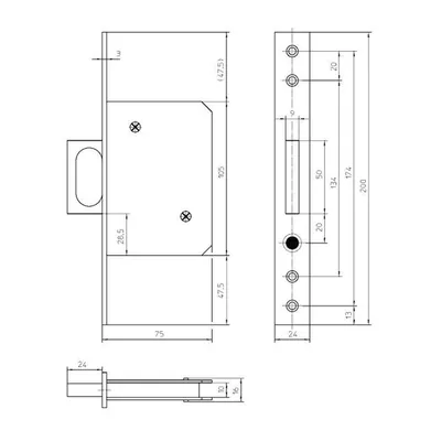 Produktbild von KFV - Schiebetürschloss 1650, mit Springgriff, UG, F24 x 200ktg, ER