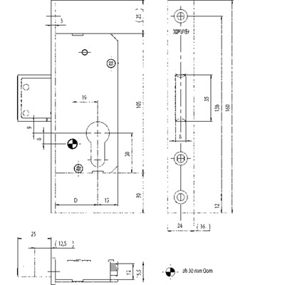 Produktbild von KFV - Riegel-Einsteckschloss 60, PZ, D30, F24 x 160ktg, Riegel bündig