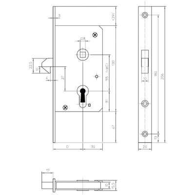 Produktbild von KFV - Schiebetürschloss 1632,PZ55/8,D55,F20x206ktg,Si