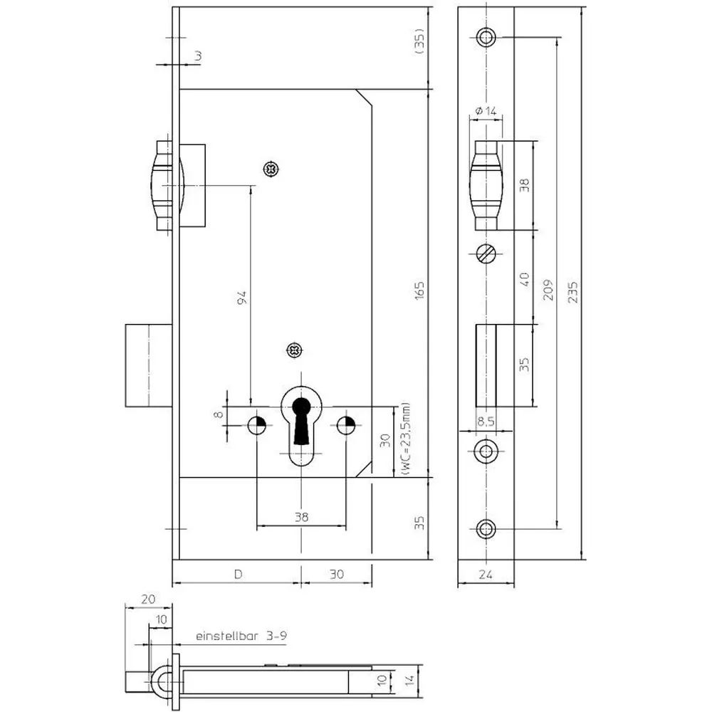 KFV Pendeltürschloss 486, PZ, D55, F24 x 235ktg, silber Produktbild img2 L
