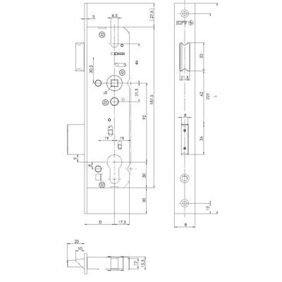 Produktbild von KFV - PT-RRschloss, RES, 49N, m.W.,Profilzylinder gelocht,D45,E92,20 ktg hell v