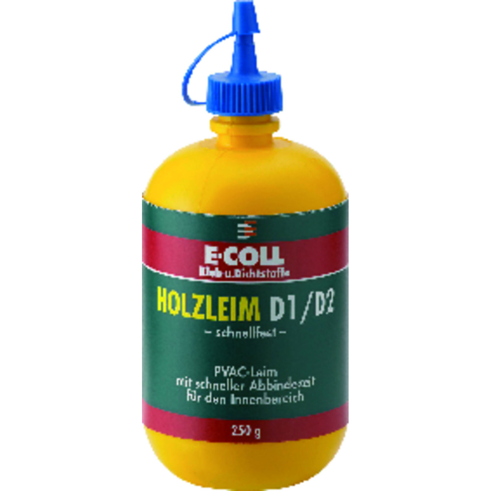 E-COLL Holzleim D1/D2 schnellfest auf Basis Polyvinylacetat (PVCA) 750gr Flasche Produktbild img2 L
