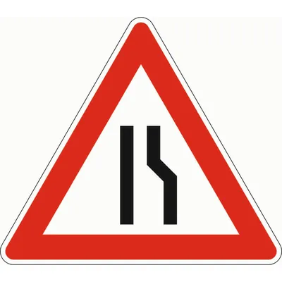 Produktbild von NOBRAND - Verkehrszeichen 121-10 Gefahrenzeichen einseitig verengte Fahrbahn re
