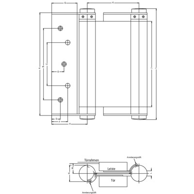 Produktbild von FRIDAVO - Pendeltürband 126b, beidseitig pendelnd, Größe 42/200mm ,TS 45-50, bl