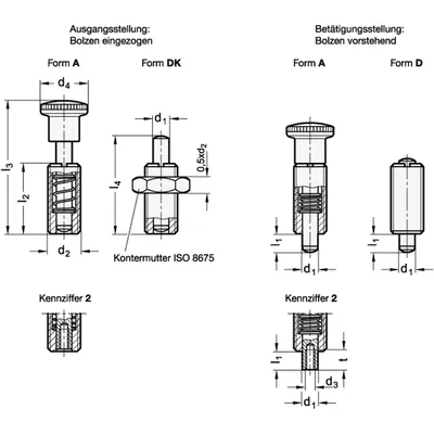 Produktbild von Ganter Norm® - Federbolzen, Stahl / Kunststoff-Knopf (313-8-DK-1-ST)
