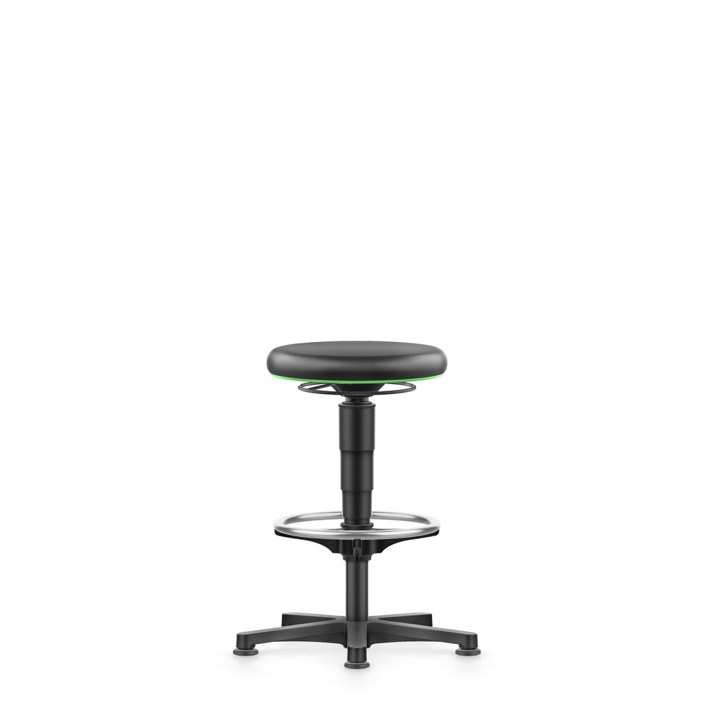 bimos Allround Hocker, Kunstlederpolster mit 400 mm Durchmesser, grüner Farbring, Kunststoff-Fußkreuz mit Gleiter, Fussring, Sitzhöhe von 560-810 mm Produktbild img1 L