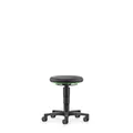 bimos Allround Hocker, Integralschaum-Polster mit 400 mm Durchmesser, grüner Farbring, Kunststoff-Fußkreuz mit Rollen, Sitzhöhe von 450-650 mm Produktbild