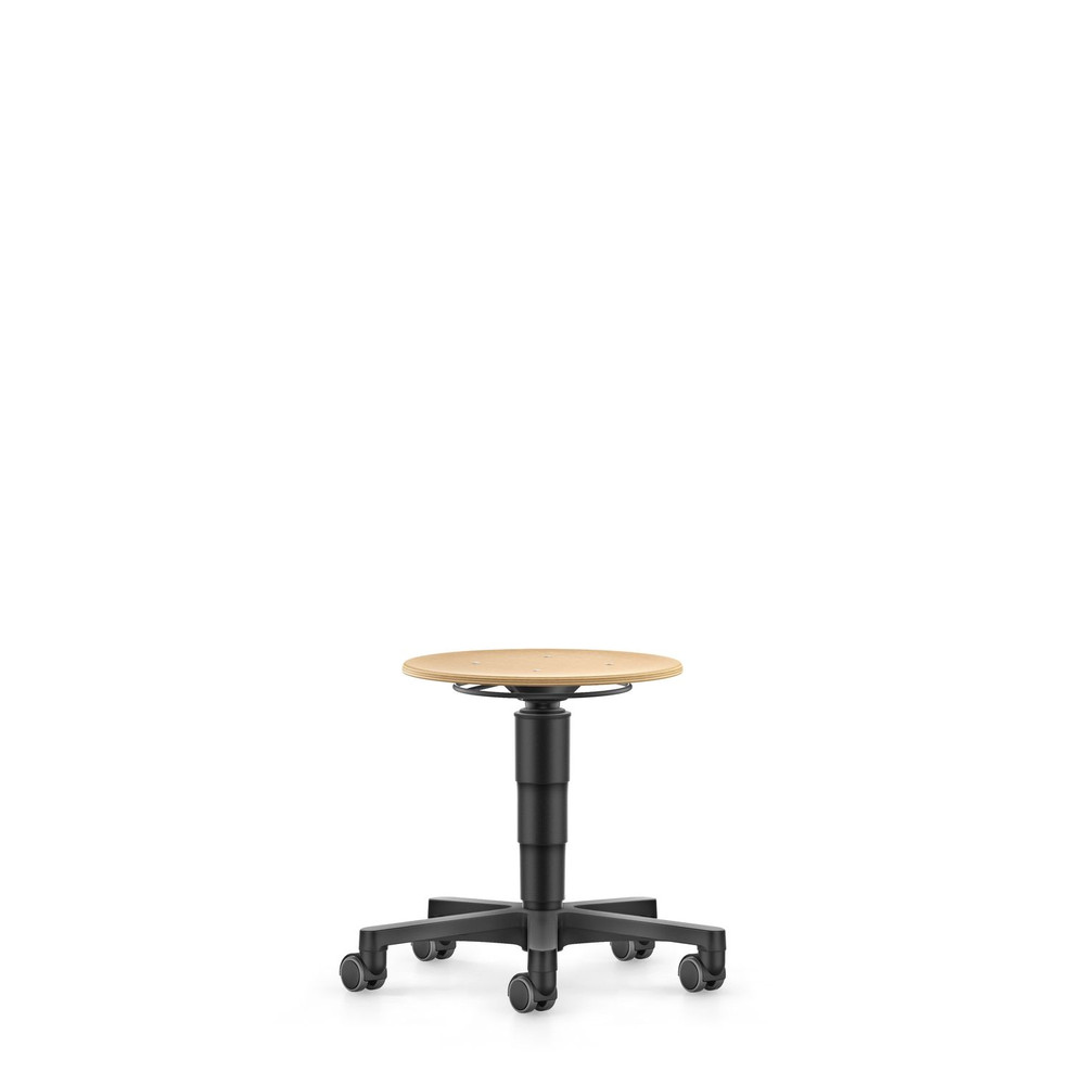 bimos Allround Hocker, Sitzfläche aus Buche natur mit 400 mm Durchmesser, Kunststoff-Fußkreuz mit Rollen, Sitzhöhe von 450-650 mm Produktbild img1 L