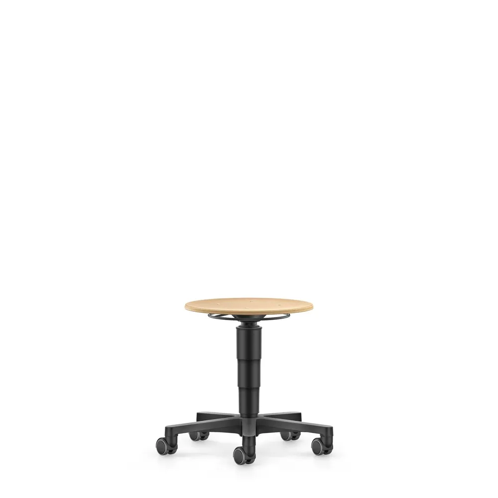 bimos Allround Hocker, Sitzfläche aus Buche natur mit 400 mm Durchmesser, Kunststoff-Fußkreuz mit Rollen, Sitzhöhe von 450-650 mm Produktbild img1 L