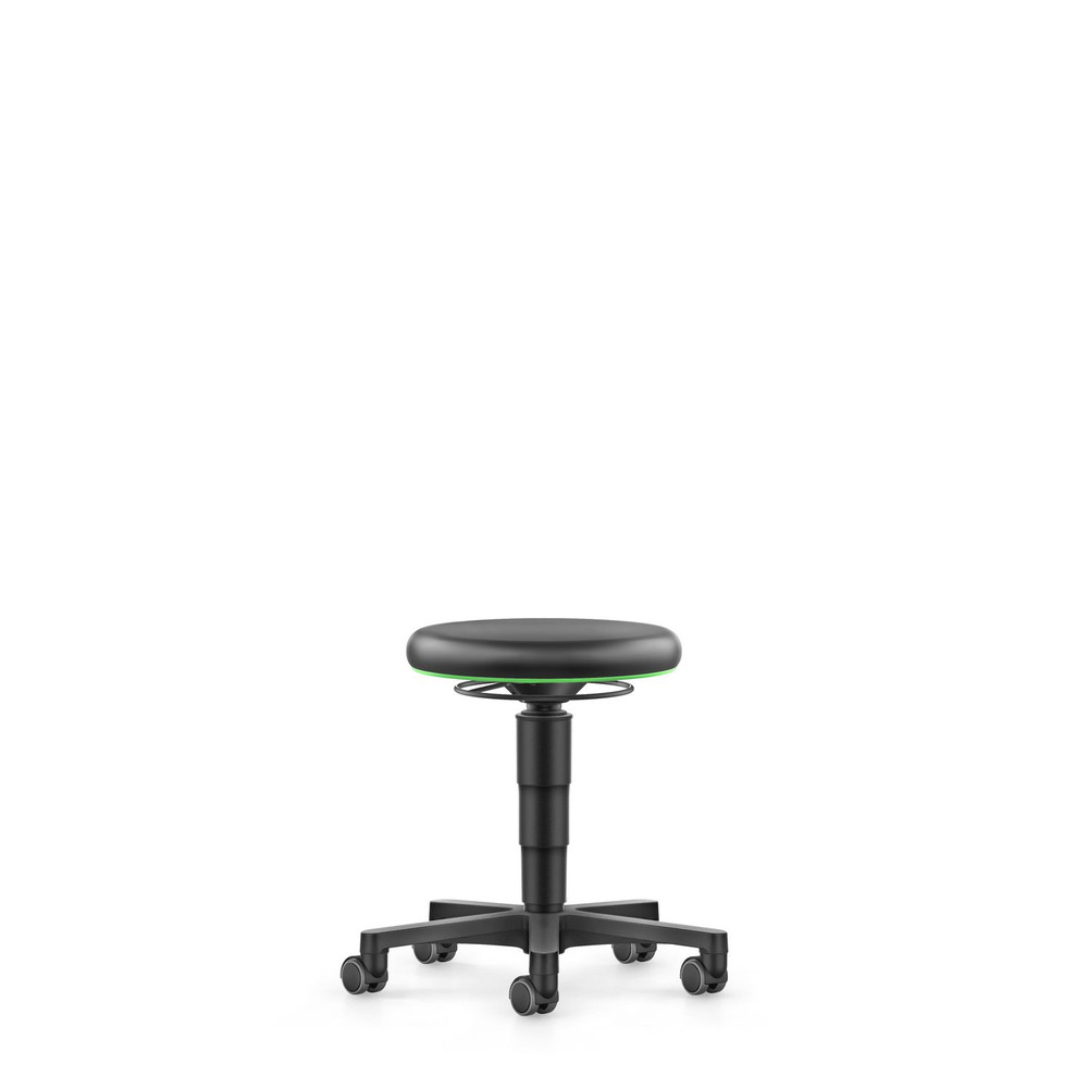 bimos Allround Hocker, Kunstlederpolster mit 400 mm Durchmesser, grüner Farbring, Kunststoff-Fußkreuz mit Rollen, Sitzhöhe von 450-650 mm Produktbild img1 L
