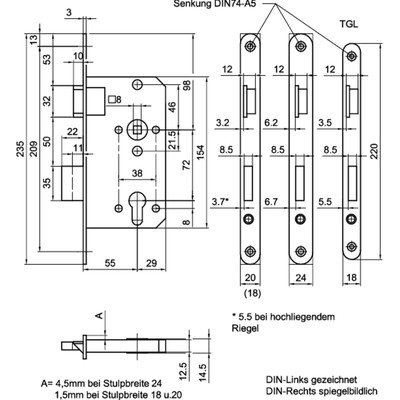 Produktbild von BMH - Einsteckschloss 2,PZW72/8,D55,F18x220rd,Si,DR