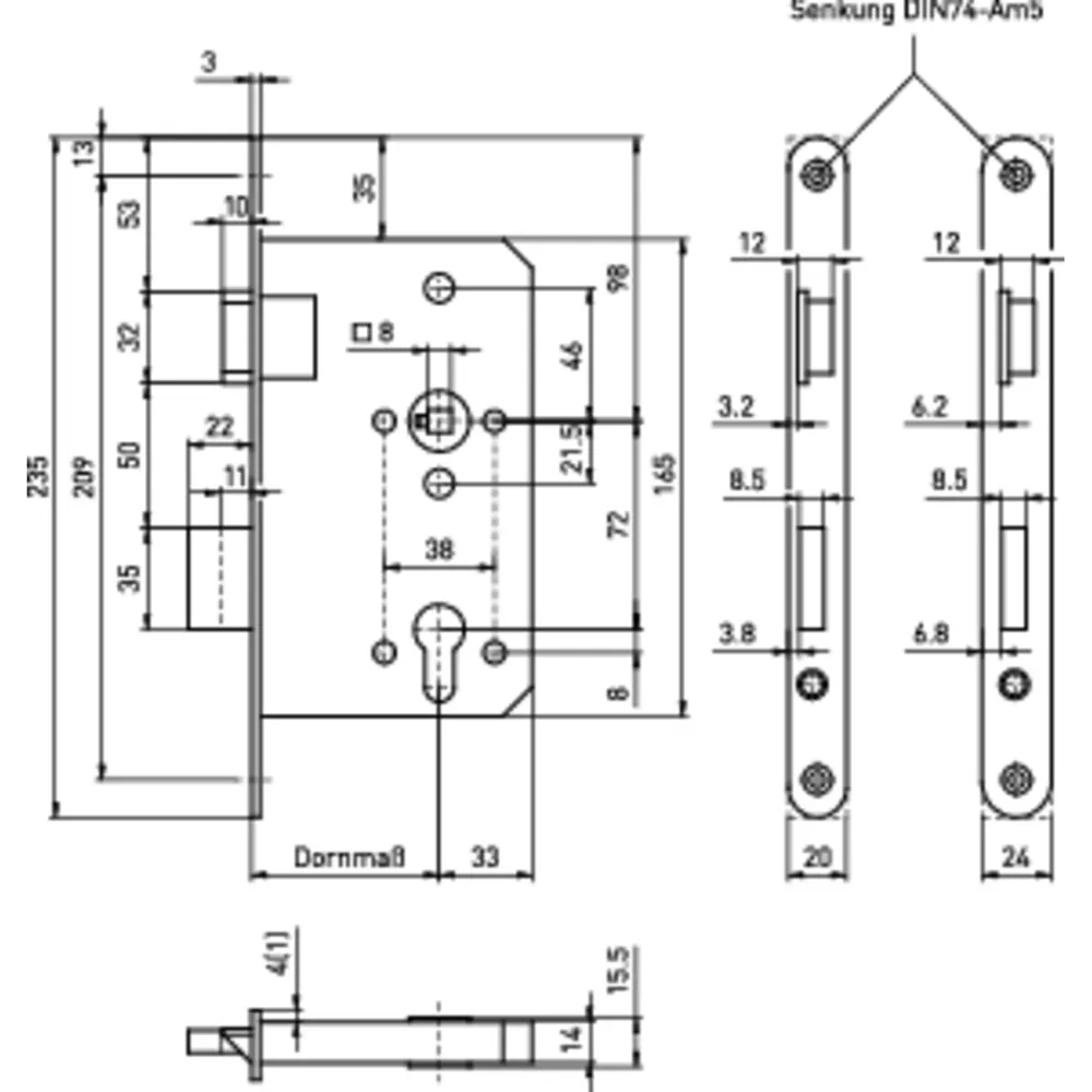 BMH Einsteckschloss 300,PZW72/8,D55,F20x235rd,ER,DL,ZDG-FA Produktbild img2 L