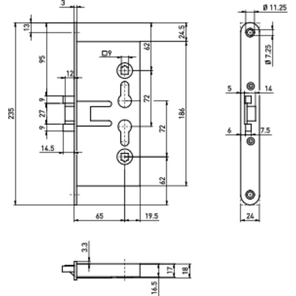 BMH Einsteckschloss 1739,PZW72/9,D65,F24x235rd Produktbild img2 L