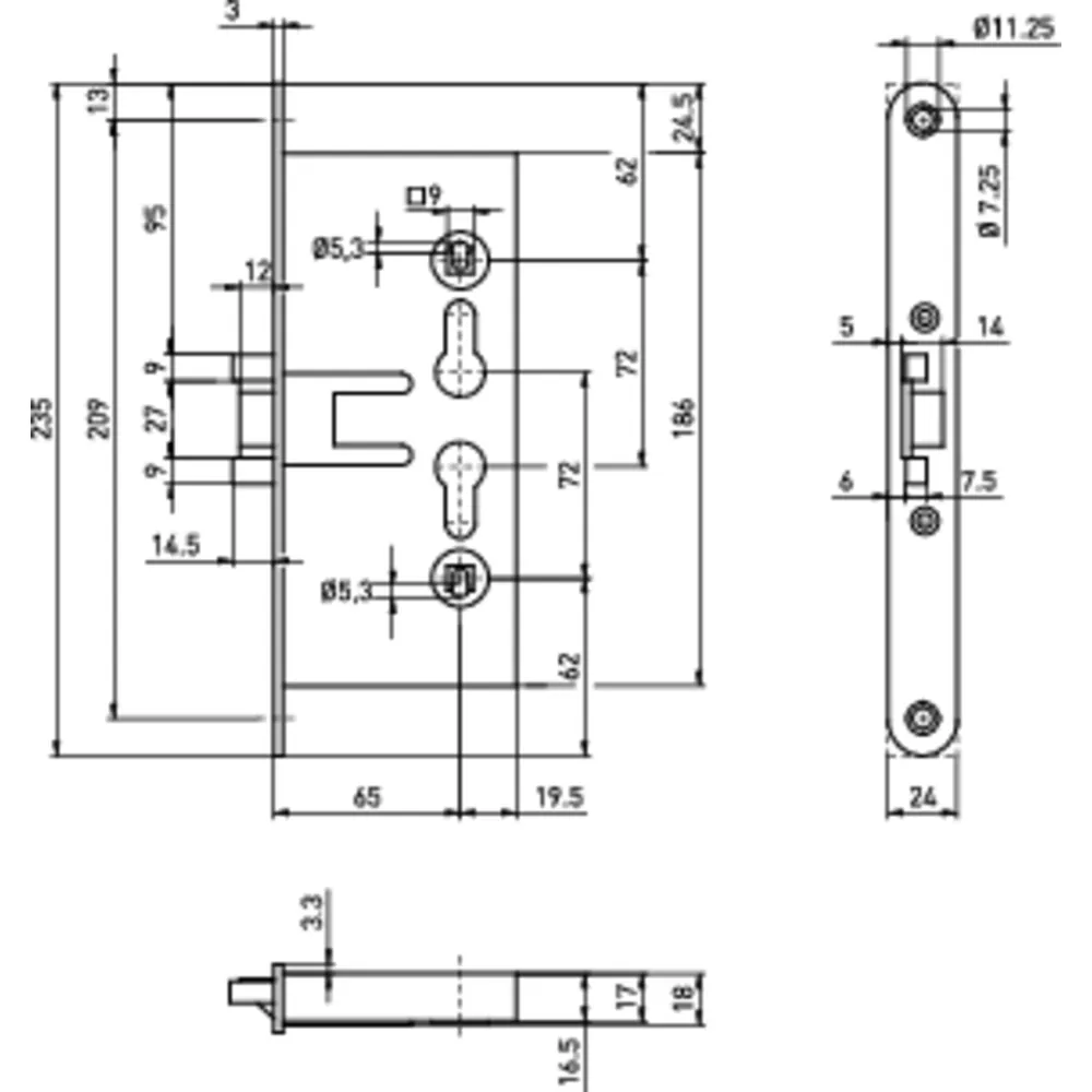 BMH PA-Einsteckschloss 1758,PZ72/9,D65,F24x235rd,PAF-D ausw. Produktbild img2 L