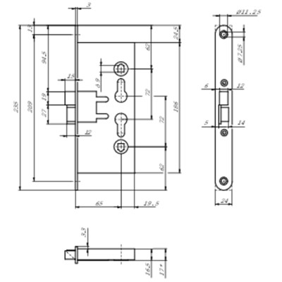 Produktbild von BMH - PA-Einsteckschloss B 82,PZW72/9,D65,F24x235rd,PAF-E ausw.