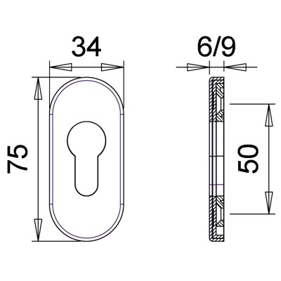 Produktbild von edi - Schlüsselrosette Ares 0811 innen,oval o. No.,PZ, 6mm,F1