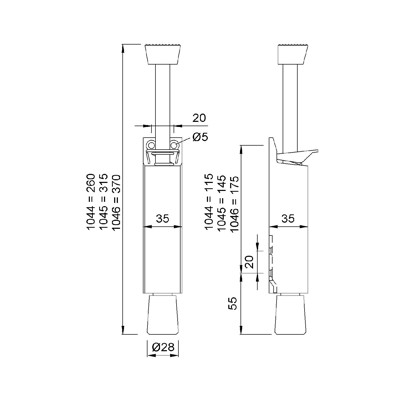 Produktbild von KWS - OT-Türf.steller, mit Tretbolzen, Hub 120mm, 1046, silberfarbig einbrennla