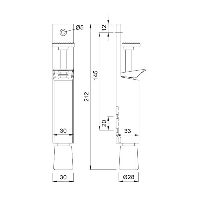 Produktbild von KWS - OT-Türfeststeller, mit Tretbolzen, Hub 30mm, 1081, silberfarbig einbrennl