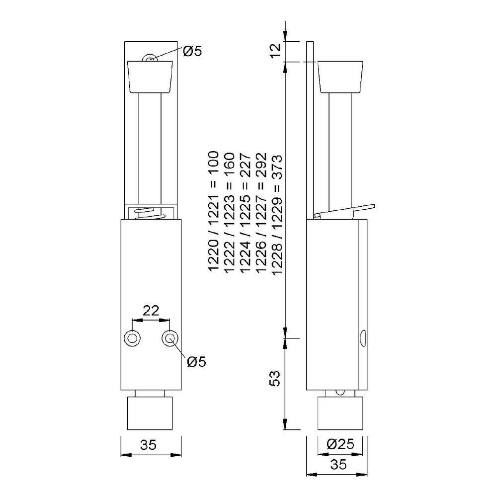 KWS OT-Türfeststeller, mit Tretbolzen, Hub 60mm, 1222, silberfarbig einbrennlackiert Produktbild img2 L