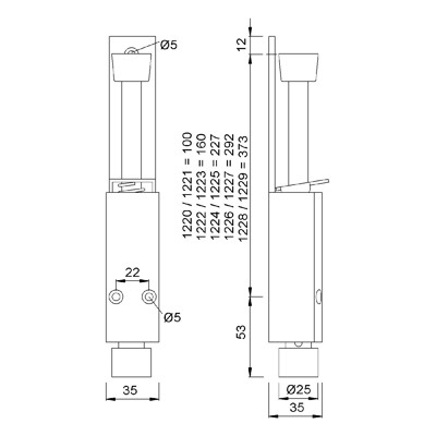 Produktbild von KWS - OT-Türfeststeller, mit Tretbolzen, Hub 60mm, 1222, silberfarbig einbrennl