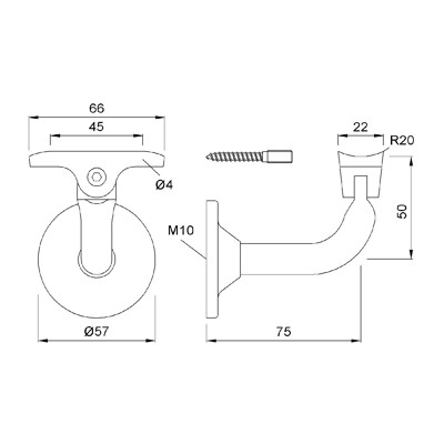 Produktbild von KWS - 4511 Handlaufstütze für 75mm Wandabstand