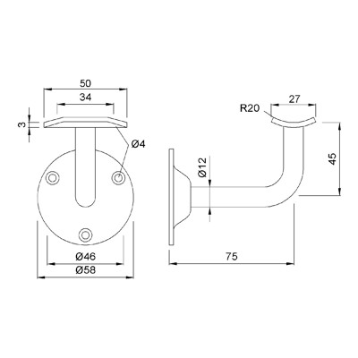 Produktbild von KWS - 4524 Handlaufstütze Stahl, silber für 75mm Wandabstand