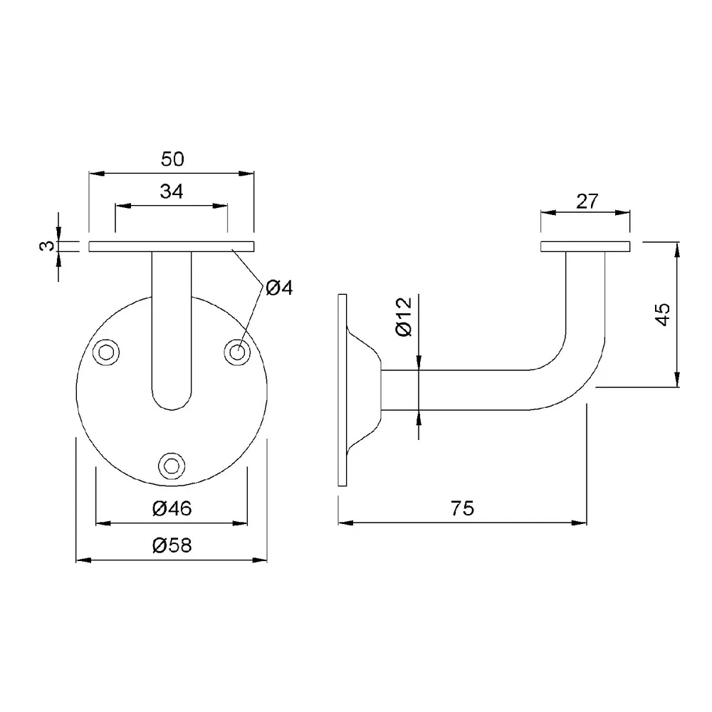 KWS GA-Handlaufstütze, 4525, mit flacher Auflage, Stahl, silber einbrennlackiert Produktbild img2 L