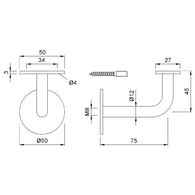 Produktbild von KWS - GA-Handlaufstütze, 4571, mit flacher Auflage, Stahl, silber einbrennlacki