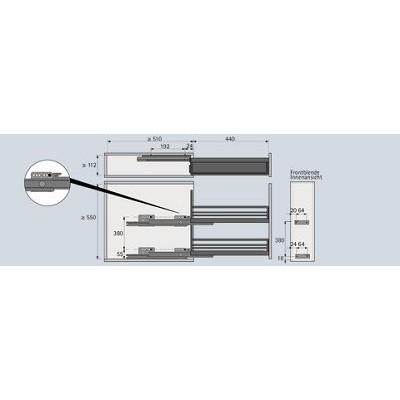 Produktbild von HETTICH - Küchenunterschrank-Frontauszug, Classic, 9207579, 90°, rechts, silber