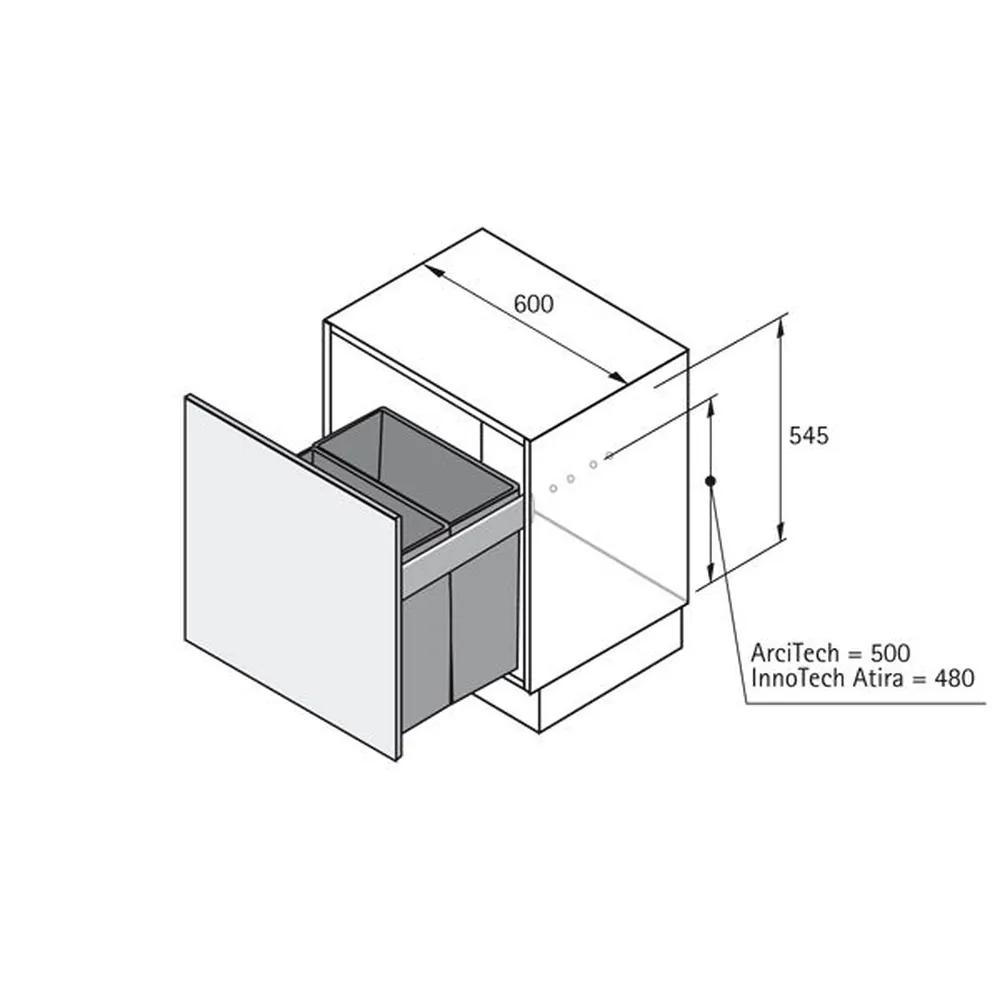 HETTICH Badezimmer-Wäschekorbauszug, KB600mm, InnoTech Pull Laundry, 9207636,silber Produktbild img2 L