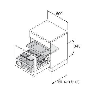 Produktbild von HETTICH - Küchen-Abfallsystem, InsertFlex 600 9207642, KB 600mm, Kunststoff gra