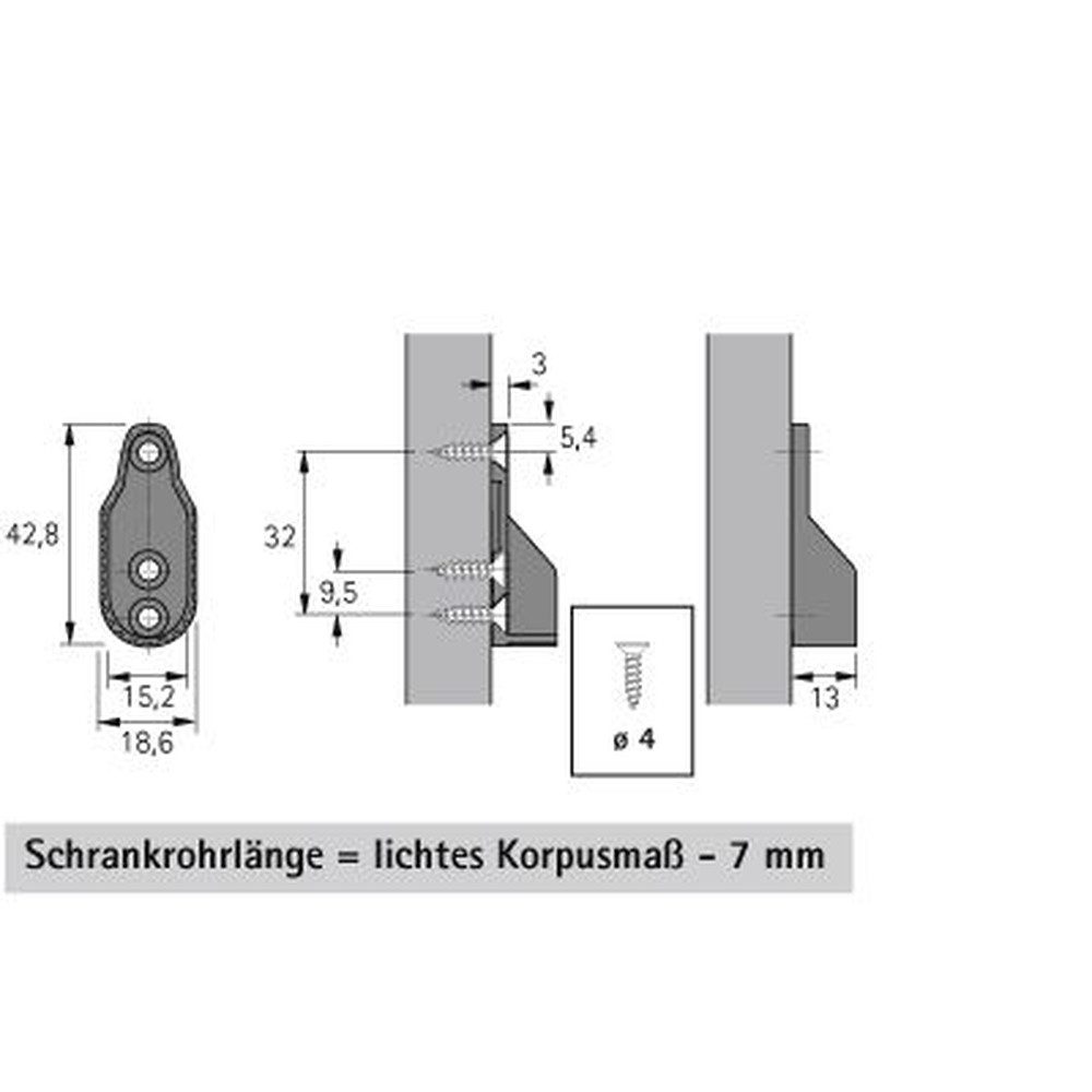 HETTICH Schrankrohr-Lager, SL 322, 70664, für Kleiderstange 30x15mm, vernickelt Produktbild img3 L