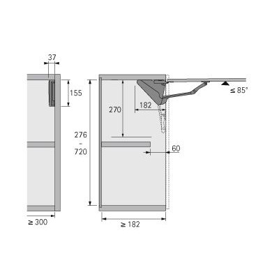 Produktbild von HETTICH - MB-Hochklappbeschlag, einstellbar, Lift Advanced HK 9079603, ALU silb