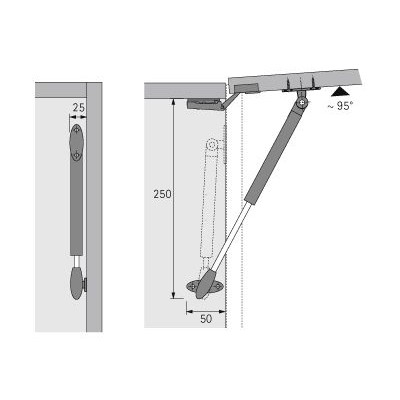 Produktbild von HETTICH - Möbel-Klappenstütze, 3,2kg, Lift Basic 9079593, grau, silber, links/r