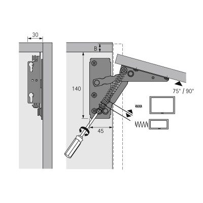 Produktbild von HETTICH - Möbel-Hochklappbeschlag, 90°, Lift 79389, Stahl vernickelt