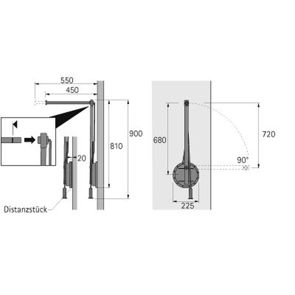 HETTICH Schrank-Kleiderlift, Single Lift 12, 9079872, 500-600mm, 12kg, aluminiumoptik Produktbild img2 L