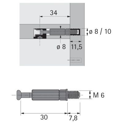 Produktbild von HETTICH - MB-Einschraubdübel, Bohr Ø 8mm, Spannmaß 30mm, Twister DU 644 T, 2015