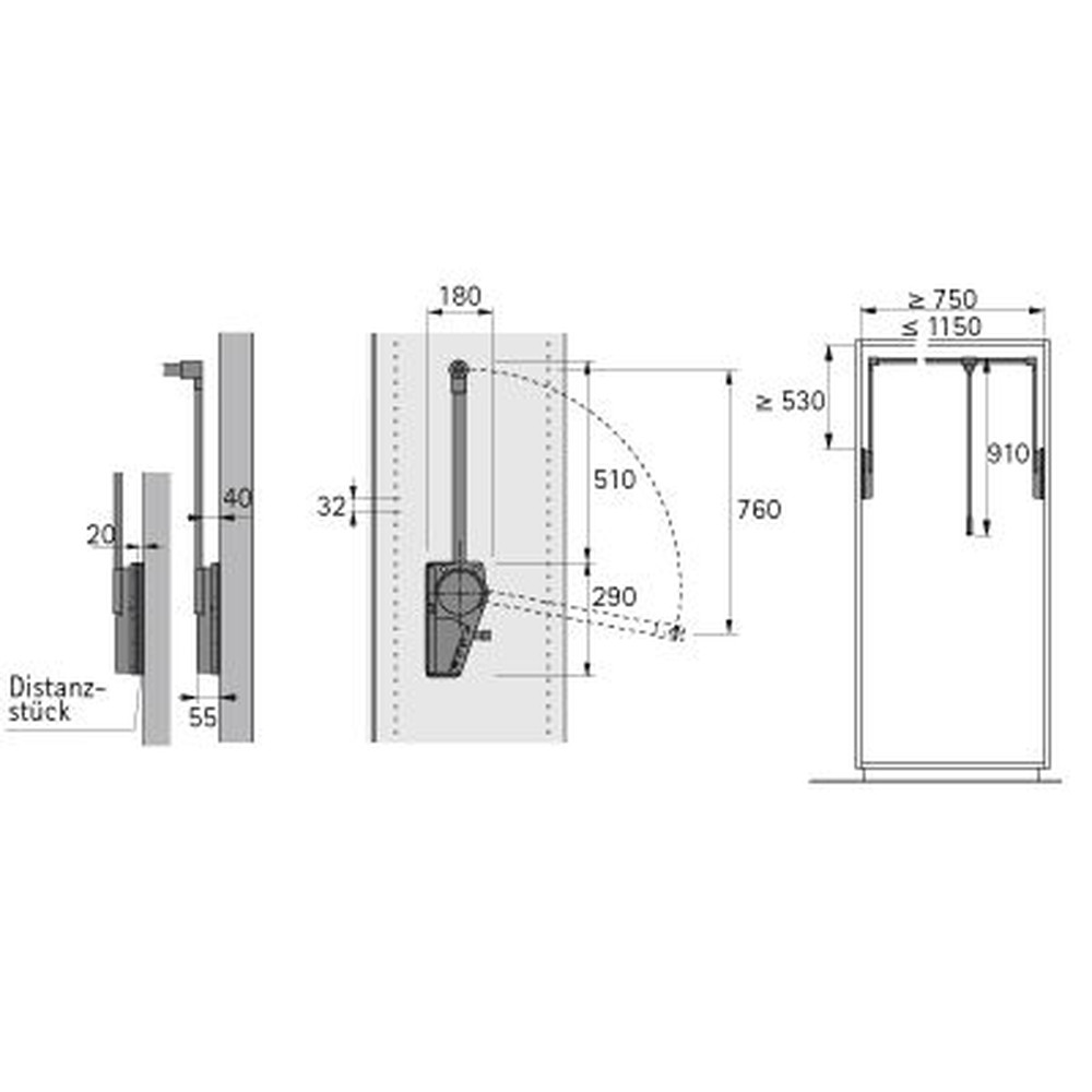 HETTICH Kleiderlift-Distanzstück, Duo Lift 18, 9079885,Breite 20mm, aluminiumoptik Produktbild img2 L