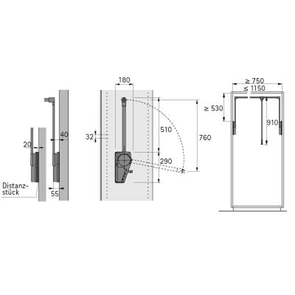 HETTICH Kleiderlift-Distanzstück, Duo Lift 18, 9079885,Breite 20mm, aluminiumoptik Produktbild img2 L