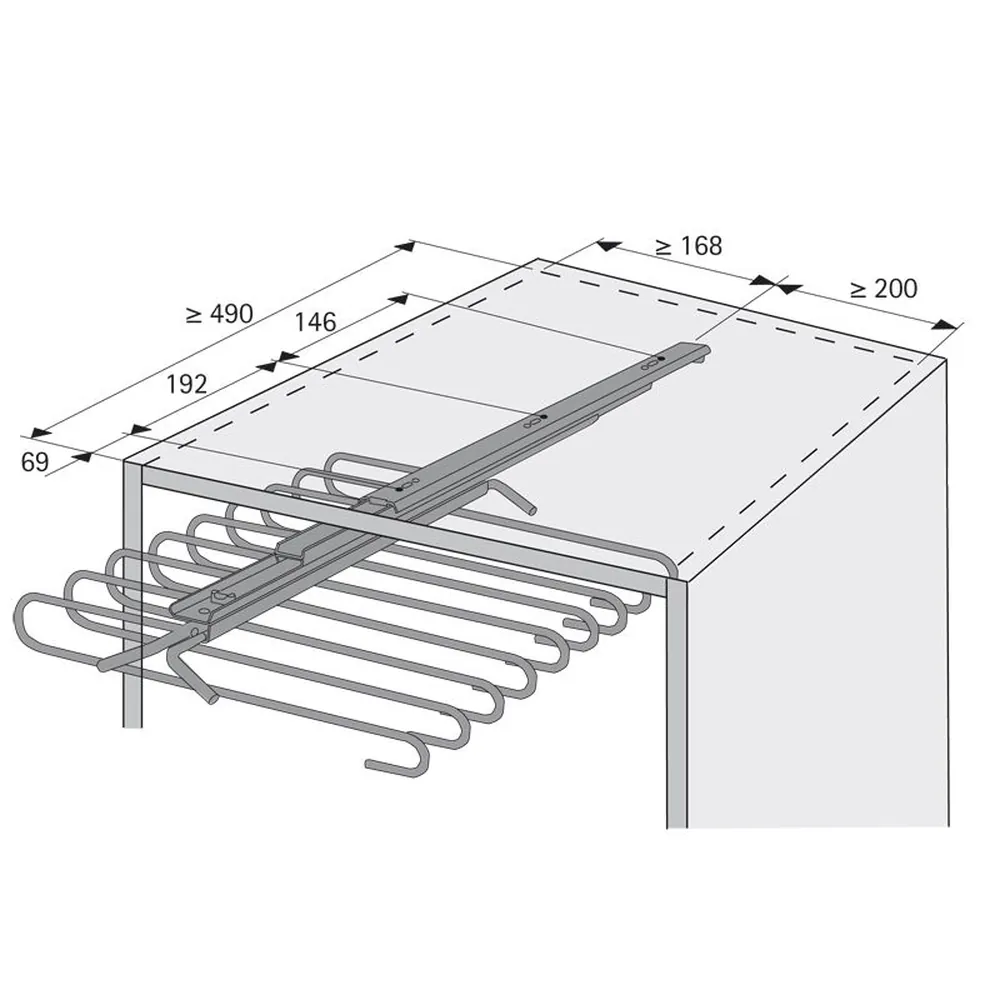 HETTICH Schrank-Hosenhalter 9162283, Li.Korpusb.800-900mm, 9 Hosen,Stahl verchromt Produktbild img2 L